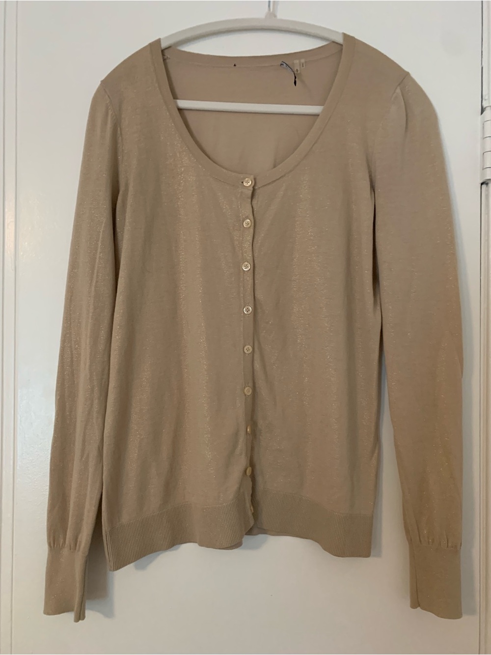Light Tan with subtle gold shimmer button-Front Women's Cardigan Sweater